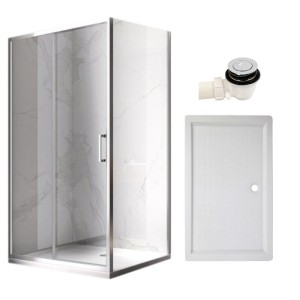Zestaw - kabina prysznicowa prostokątna 110x80 cm - brodzik - syfon klik klak