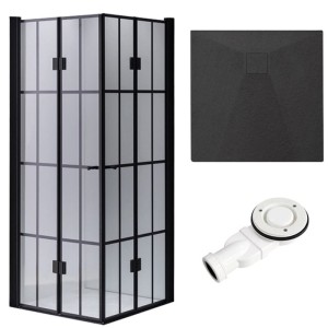 Zestaw - kabina prysznicowa kwadratowa 90x90 cm - brodzik - syfon