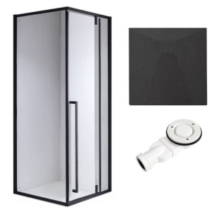 Zestaw - kabina prysznicowa kwadratowa 90x90 cm - brodzik - syfon