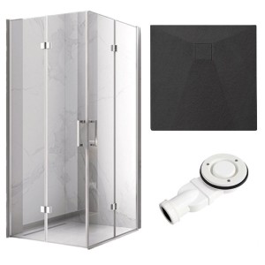 Zestaw - kabina prysznicowa kwadratowa 90x90 cm - brodzik - syfon 