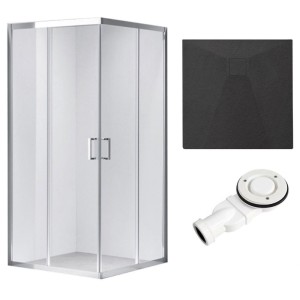 Zestaw - kabina prysznicowa kwadratowa 90x90 cm - brodzik - syfon 