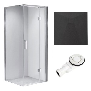 Zestaw - kabina prysznicowa kwadratowa 90x90 cm - brodzik - syfon