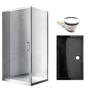 Zestaw - kabina prysznicowa prostokątna 110x80 cm - brodzik - syfon