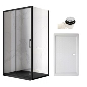 Zestaw - kabina prysznicowa prostokątna 110x80 cm - brodzik - syfon klik klak