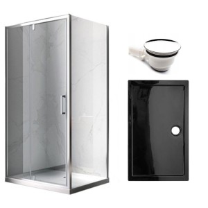 Zestaw - kabina prysznicowa prostokątna 120x80 cm - brodzik - syfon