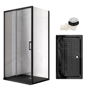 Zestaw - kabina prysznicowa prostokątna 90x80 cm - brodzik - syfon klik klak