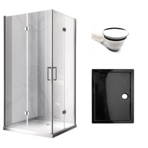 Zestaw - kabina prysznicowa prostokątna 100x90 cm - brodzik - syfon