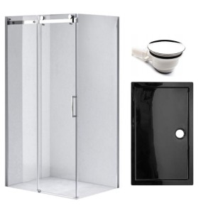 Zestaw - kabina prysznicowa prostokątna 100x80 cm - brodzik - syfon