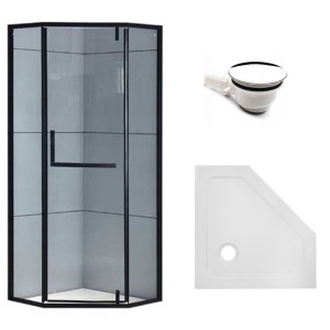 Zestaw - kabina prysznicowa pięciokątna 80x80 cm - brodzik - syfon