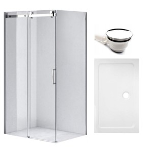 Zestaw - kabina prysznicowa prostokątna 120x80 cm - brodzik - syfon