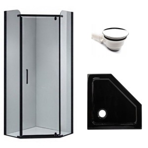 Zestaw - kabina prysznicowa pięciokątna 80x80 cm - brodzik - syfon