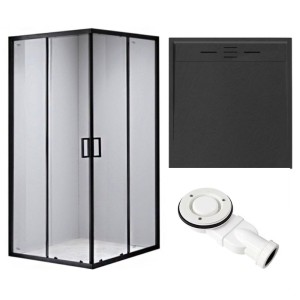 Zestaw - kabina prysznicowa kwadratowa 90x90 cm - brodzik - syfon