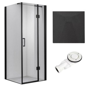 Zestaw - kabina prysznicowa kwadratowa 90x90 cm - brodzik - syfon