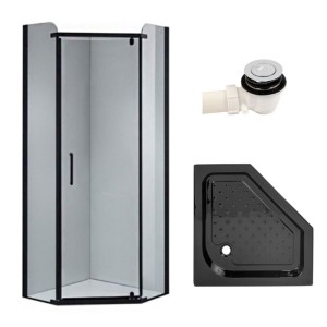 Zestaw - kabina prysznicowa pięciokątna 80x80 cm - brodzik - syfon klik klak