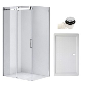 Zestaw - kabina prysznicowa prostokątna 120x80 cm - brodzik - syfon klik klak
