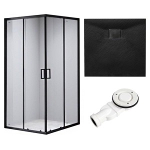 Zestaw - kabina prysznicowa kwadratowa 90x90 cm - brodzik - syfon 