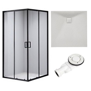 Zestaw - kabina prysznicowa kwadratowa 90x90 cm - brodzik - syfon