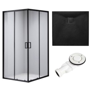 Zestaw - kabina prysznicowa kwadratowa 90x90 cm - brodzik - syfon