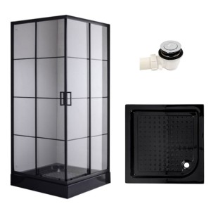 Zestaw - kabina prysznicowa kwadratowa 90x90 cm - brodzik - syfon klik klak