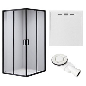Zestaw - kabina prysznicowa kwadratowa 90x90 cm - brodzik - syfon