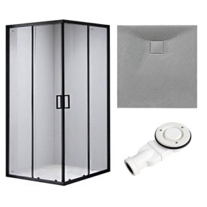 Zestaw - kabina prysznicowa kwadratowa 90x90 cm - brodzik - syfon
