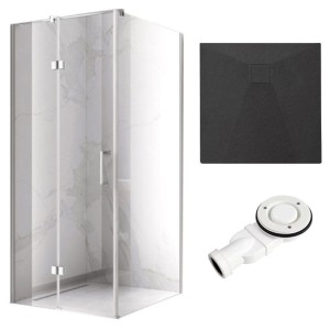 Zestaw - kabina prysznicowa kwadratowa 90x90 cm - brodzik - syfon
