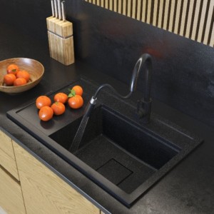 Zlewozmywak granitowy nowoczesny Rendo czarny nakrapiany