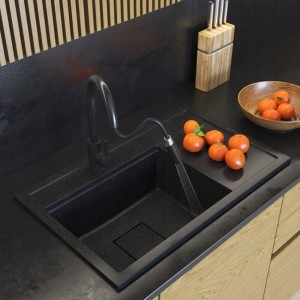 Zlewozmywak granitowy nowoczesny Rendo czarny nakrapiany lewa komora