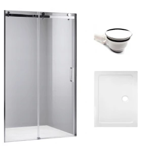 Zestaw - drzwi prysznicowe chrom 95-100 cm 8 mm - brodzik 100x90 cm - syfon