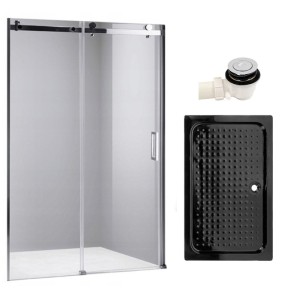 Zestaw - drzwi prysznicowe chrom 95-100 cm 8 mm - brodzik 100x80 cm - syfon