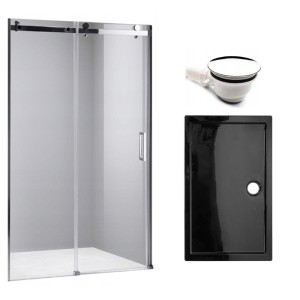 Zestaw - drzwi prysznicowe chrom 105-110 cm 8 mm - brodzik 110x80 cm - syfon