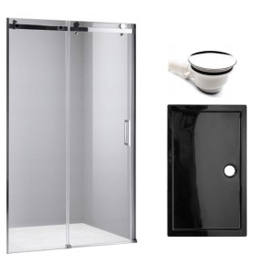 Zestaw - drzwi prysznicowe chrom 105-110 cm 8 mm - brodzik 110x90 cm - syfon