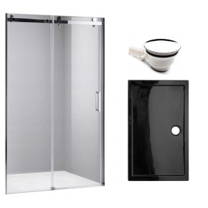 Zestaw - drzwi prysznicowe chrom 115-120 cm 8 mm - brodzik 120x80 cm - syfon