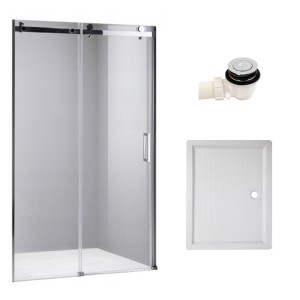 Zestaw - drzwi prysznicowe chrom 115-120 cm 8 mm - brodzik 120x80 cm - syfon klik klak