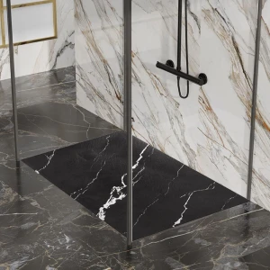 Brodzik prysznicowy kamienny prostokątny slim Riko czarny marmur 100 x 80 cm