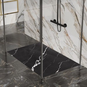 Brodzik prysznicowy kamienny prostokątny slim Riko czarny marmur 120 x 90 cm