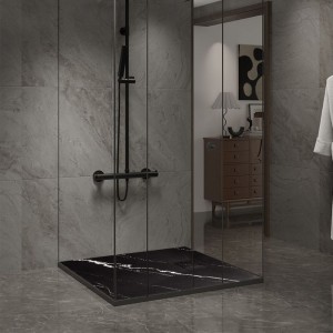 Brodzik prysznicowy kamienny kwadratowy slim Riko czarny wzór marmur 90 x 90 cm