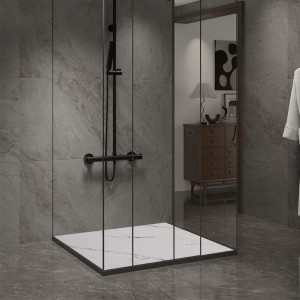 Brodzik prysznicowy kamienny kwadratowy slim Riko biały wzór marmur 90 x 90 cm