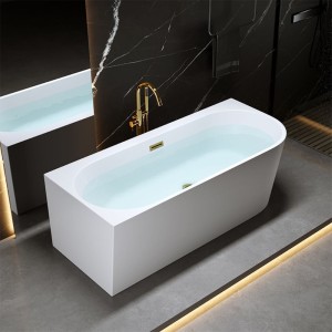 Wanna wolnostojąca przyścienna Mera 509C lewa biała 160 x 75 cm przelew złoty