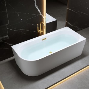 Wanna wolnostojąca przyścienna Mera 509A prawa biała 140 x 75 cm przelew złoty