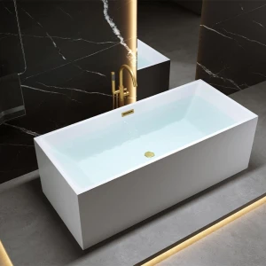 Wanna wolnostojąca przyścienna Santa 507A biała 150 x 75 cm przelew złoty szczotkowany