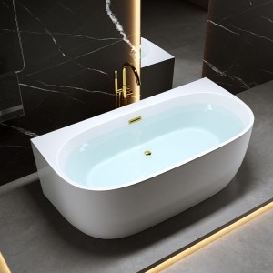 Wanna wolnostojąca przyścienna Nora 526B biała 150 x 80 cm przelew złoty