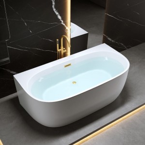 Wanna wolnostojąca przyścienna Nora 526B biała 150 x 80 cm przelew złoty szczotkowany