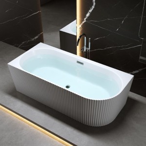 Wanna wolnostojąca przyścienna ryflowana Rio 504B lewa biała 150 x 75 cm przelew chrom 