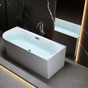 Wanna wolnostojąca przyścienna ryflowana Rio 504D prawa biała 170 x 75 cm przelew czarny 