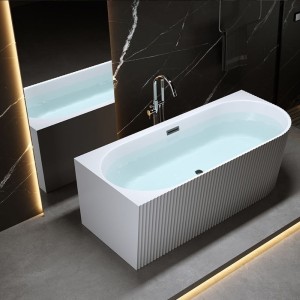 Wanna wolnostojąca przyścienna ryflowana Rio 504D lewa biała 170 x 75 cm przelew czarny