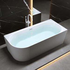 Wanna wolnostojąca przyścienna ryflowana Rio 504C prawa biała 160 x 75 cm przelew biały