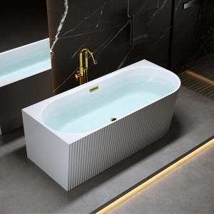 Wanna wolnostojąca przyścienna ryflowana Rio 504B lewa biała 150 x 75 cm przelew złoty