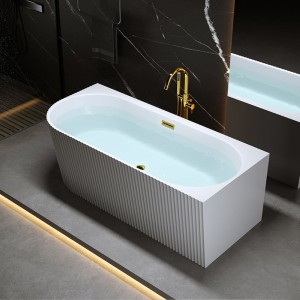 Wanna wolnostojąca przyścienna ryflowana Rio 504D prawa biała 170 x 75 cm przelew złoty