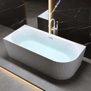 Wanna wolnostojąca przyścienna ryflowana Rio 504C lewa biała 160 x 75 cm przelew biały mat